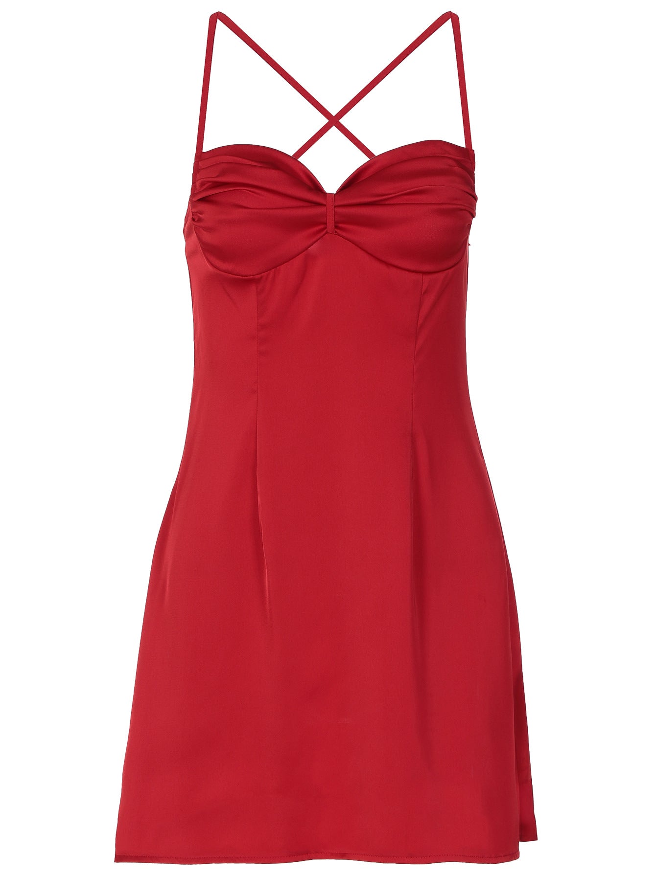 Women's Satin Sweetheart Neckline Mini Dress – Ruched Bust Spaghetti Strap Slip Dress - Image 6